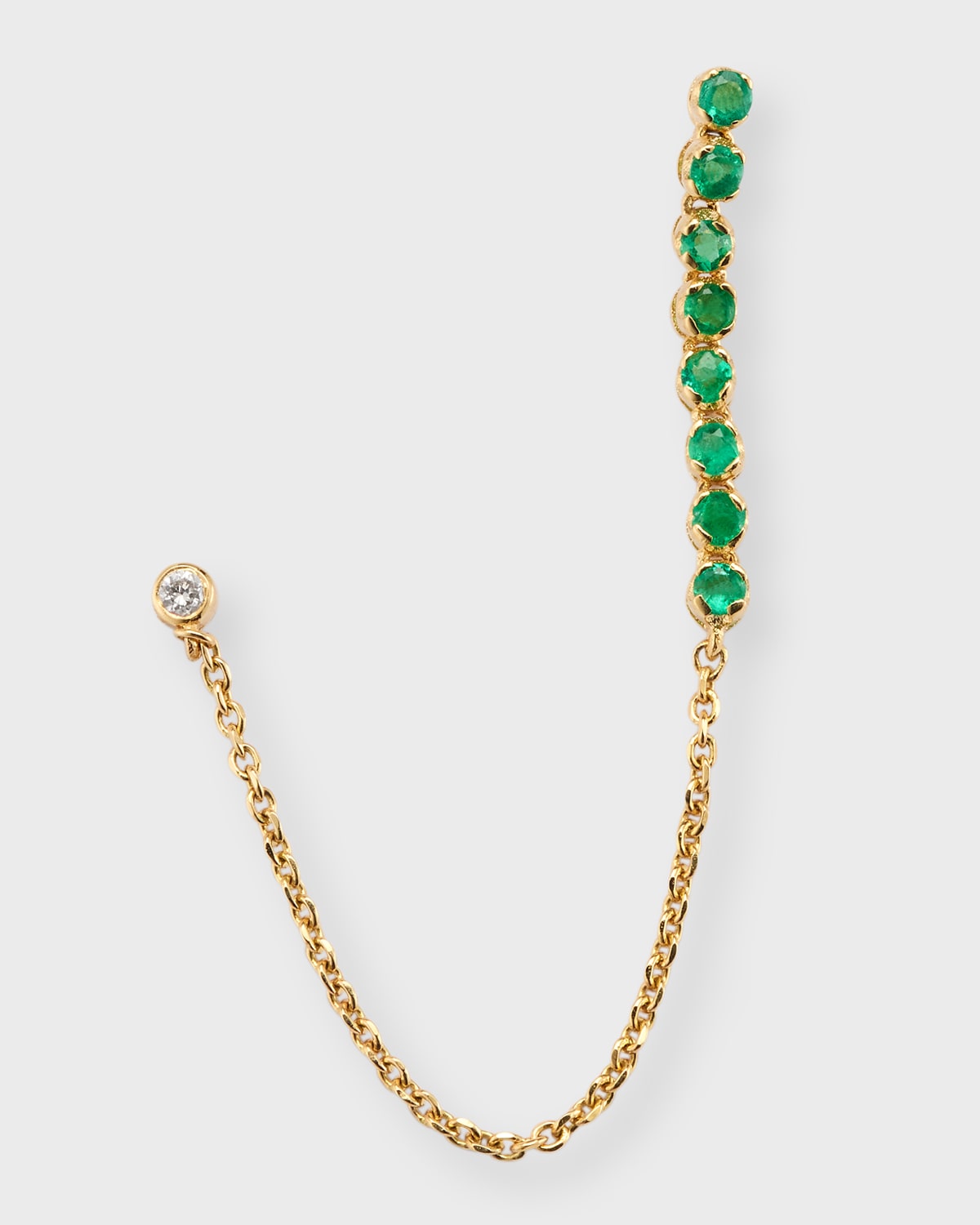 14k Emerald and Diamond Chain Earring, Single