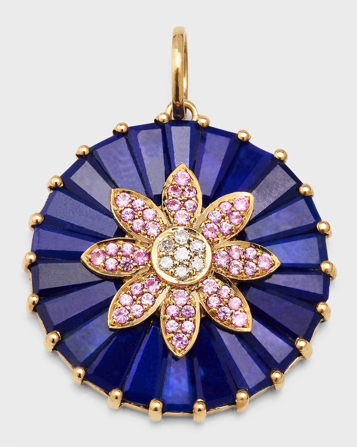 14K Pink Sapphire and Diamond Flower Lapis Pendant