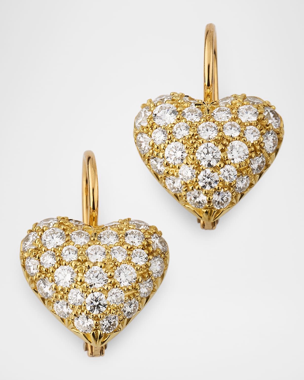 18K Yellow Gold Diamond Heart Earrings