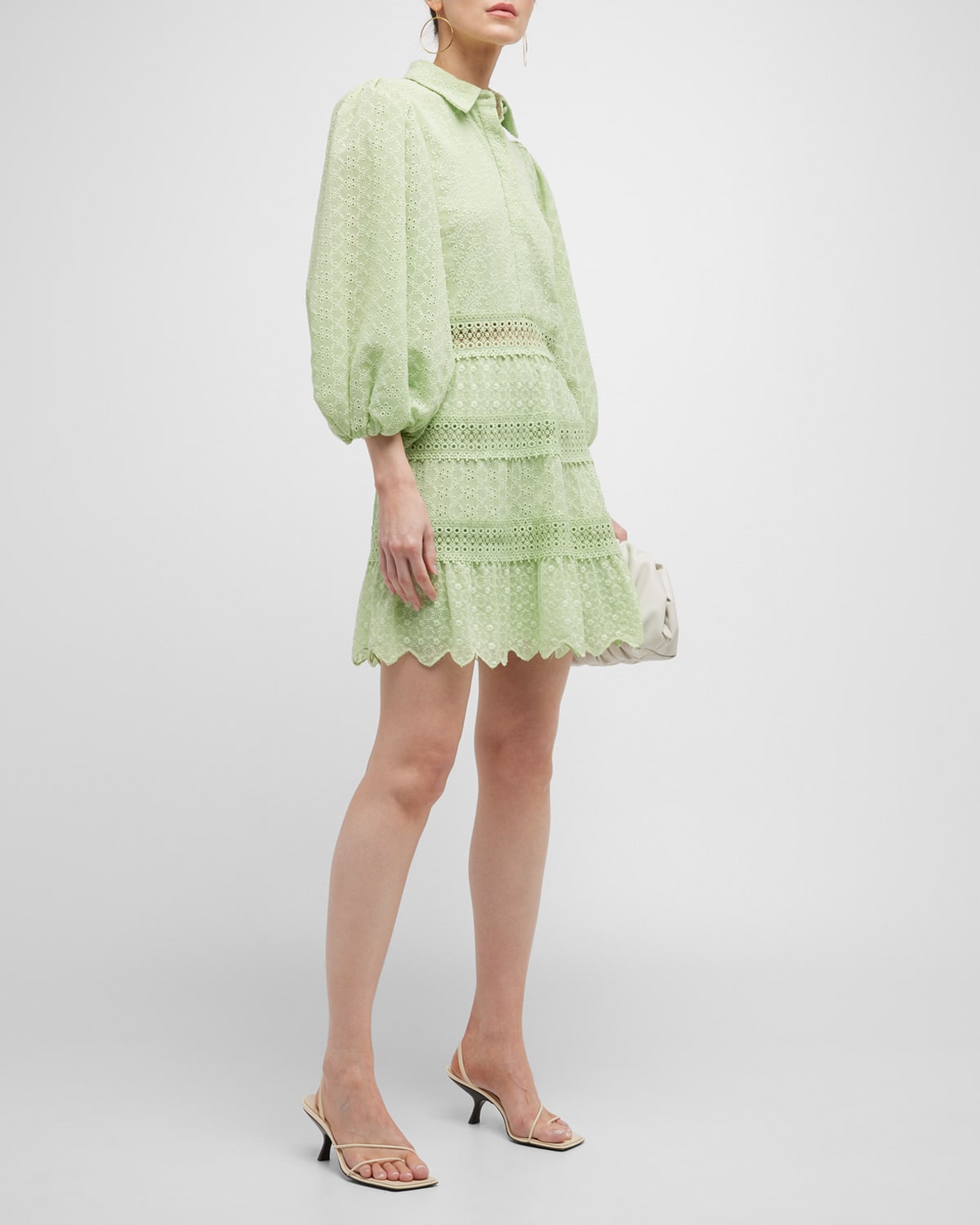Alice And Olivia Blakesley Balloon-sleeve Embroidered Mini Dress In White