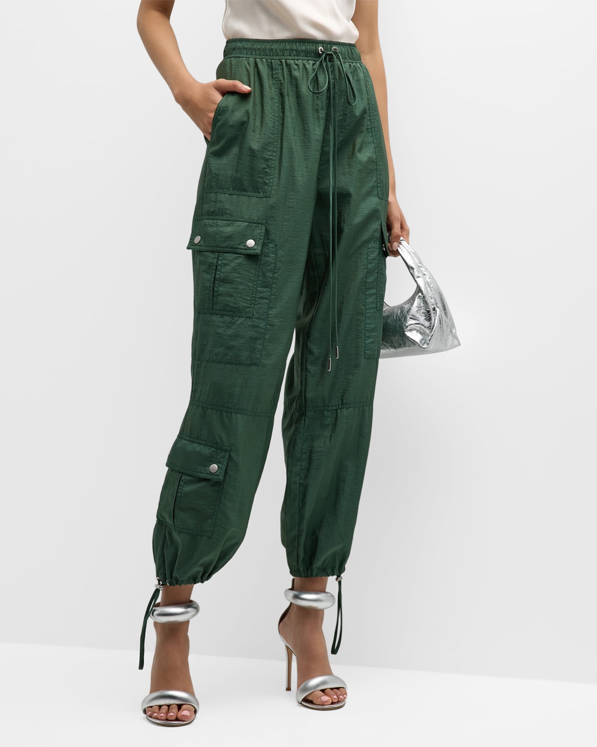 Shop Cinq À Sept Nitsan Tie-cuff Cargo Pants In Ecualyptus