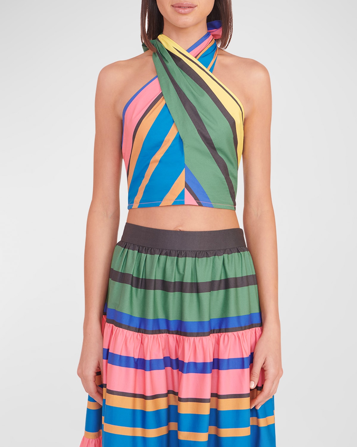 Staud Kai Crossover Smocked Halter Top In Formentera Stripe