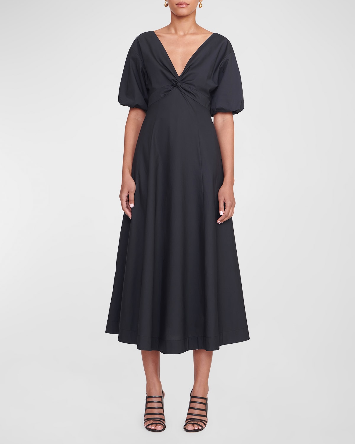 Staud Finley Puff sleeve Midi Dress In Black ModeSens