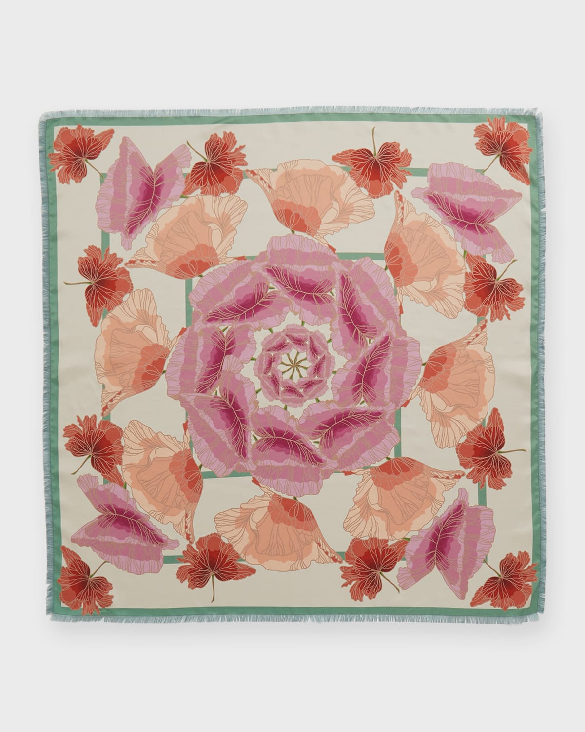 Franco Ferrari Fringe-trim Silk Square Scarf In Soft Flowers