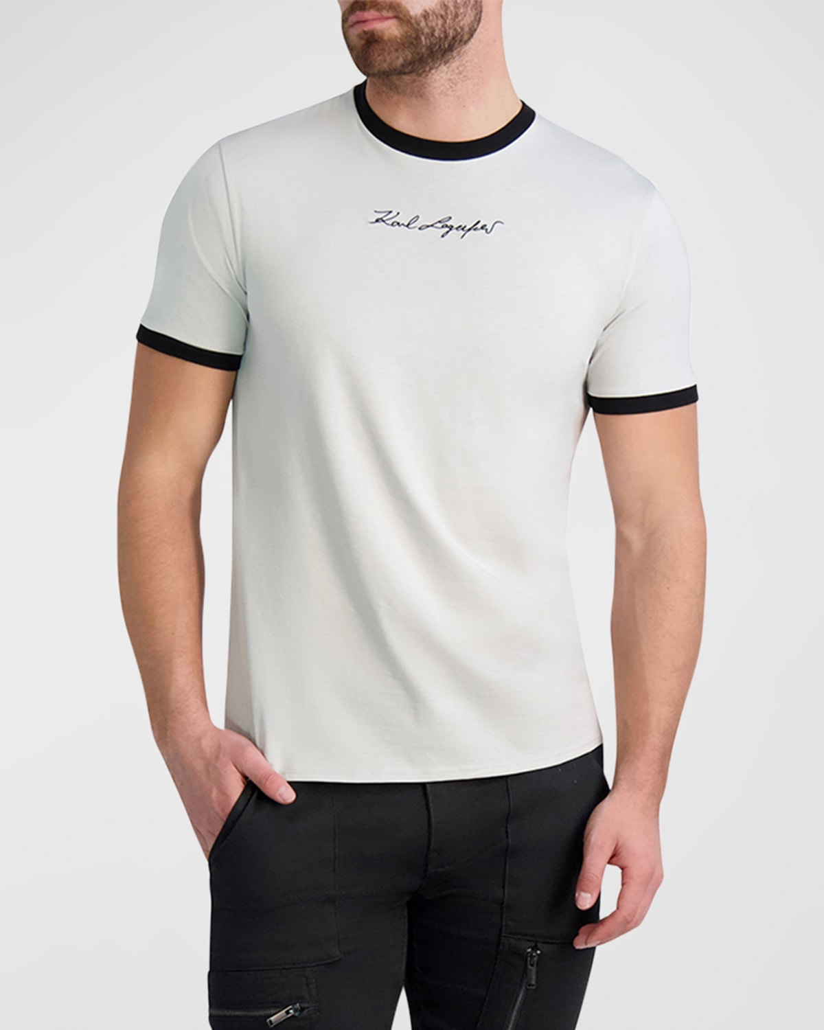 Karl Lagerfeld Paris Men's Signature Contrast-Trim T-Shirt