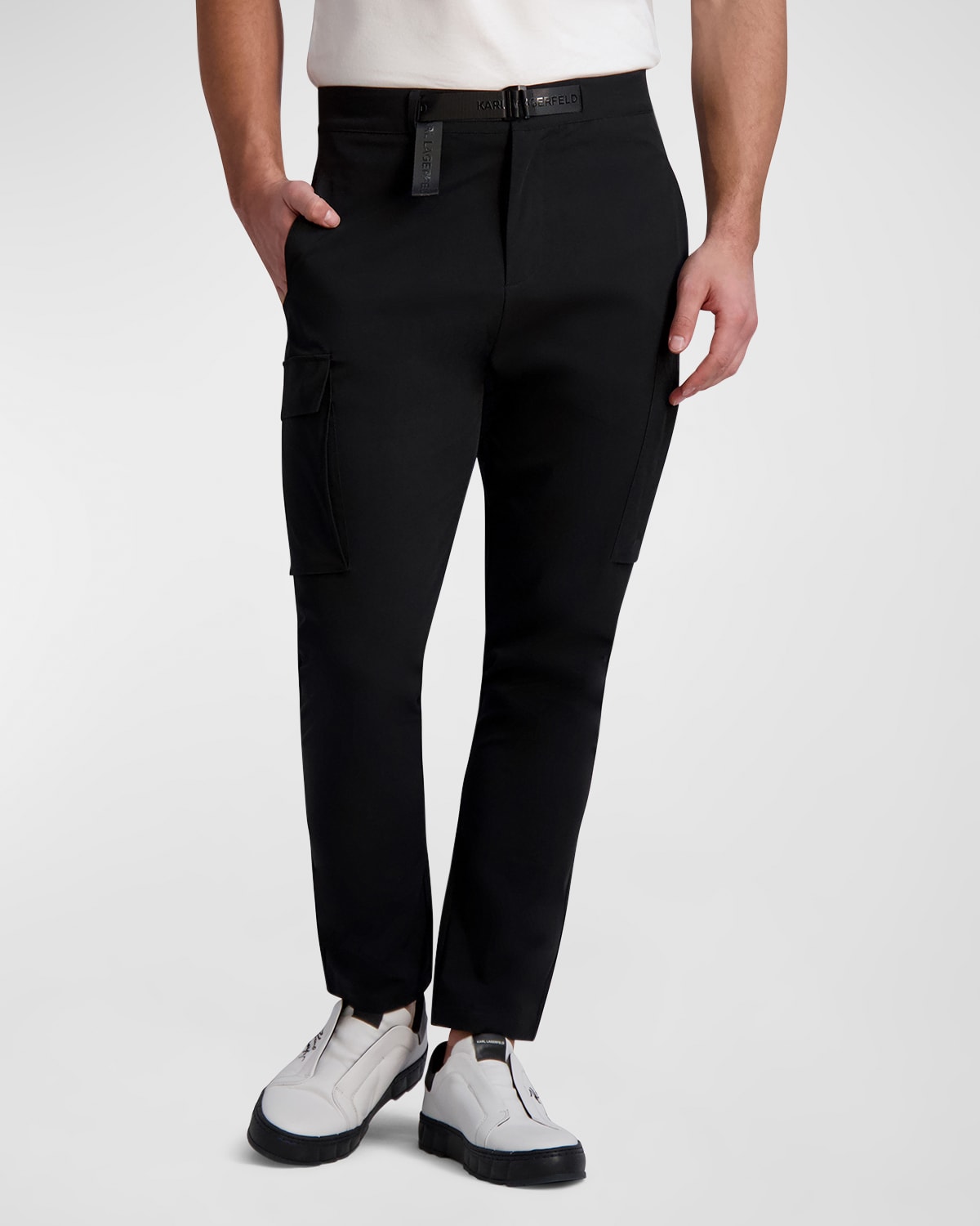 Shop Karl Lagerfeld Men's Cargo Pants With Logo Belt In Black