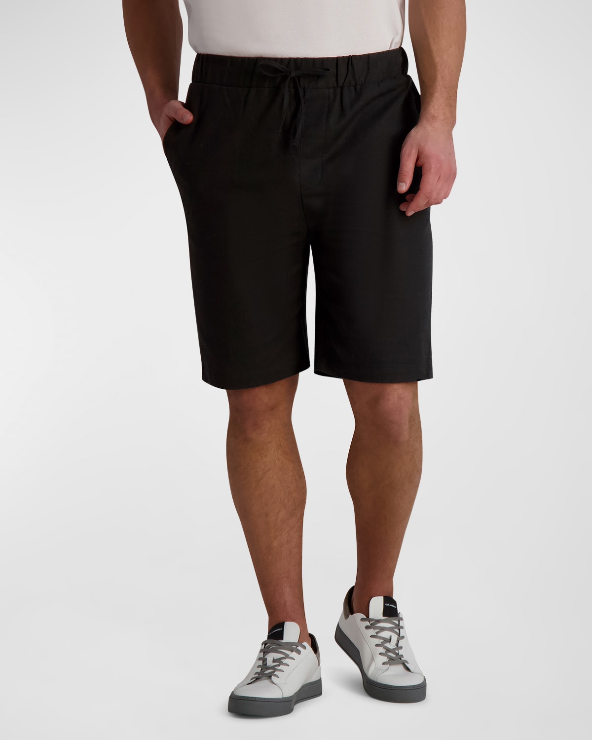 Shop Karl Lagerfeld Men's Linen-ramie Drawstring Shorts In Black