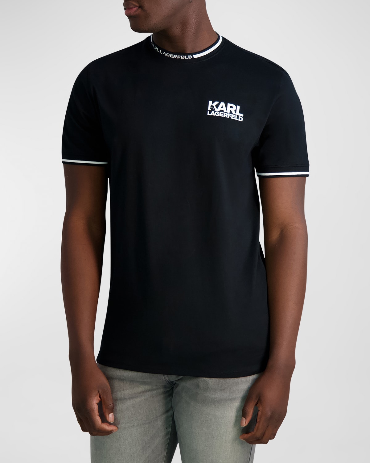 Karl Lagerfeld Paris Men's Contrast-Trim Logo T-Shirt