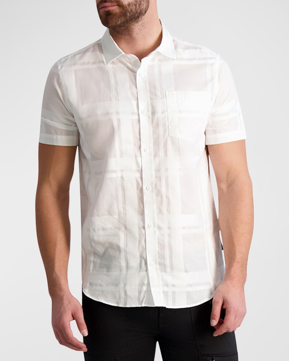 Shop Karl Lagerfeld Men's Plaid Sport Shirt In White