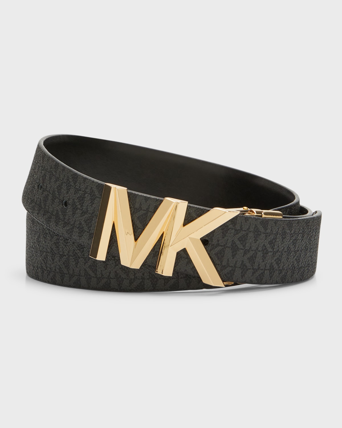 MK Logo Reversible Black Leather Belt