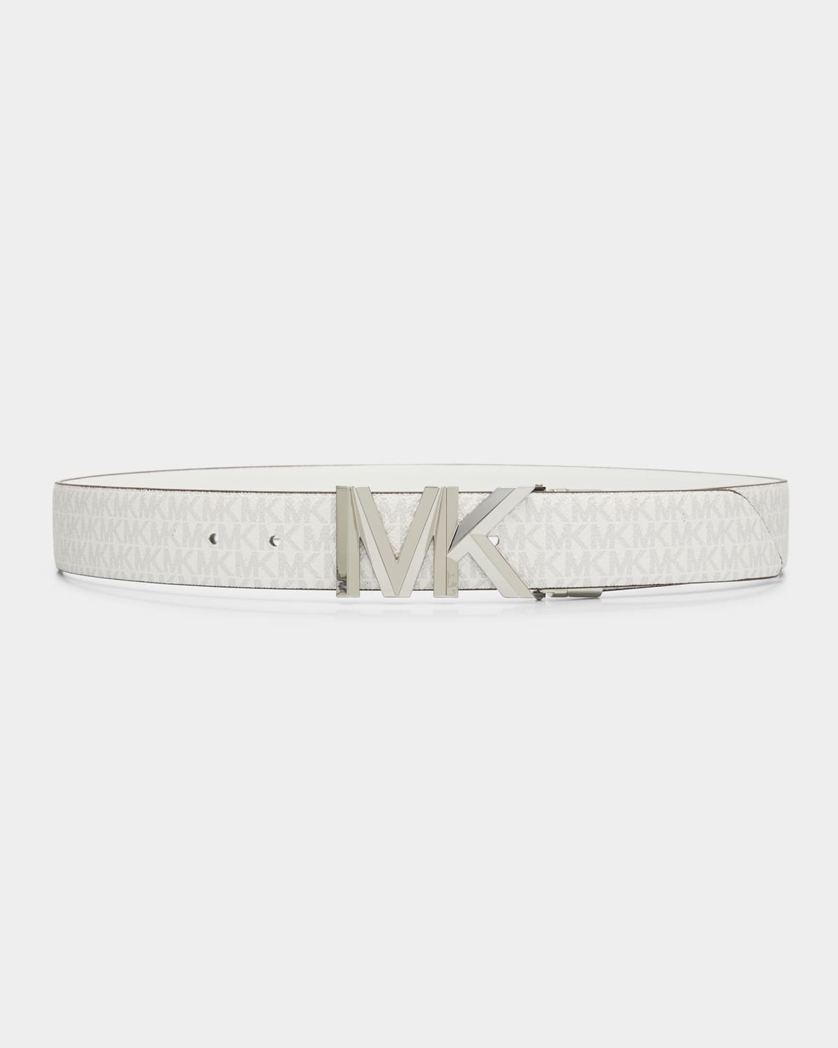 Michael Kors Mk Logo Reversible Black Leather Belt In Bright Optic Whit