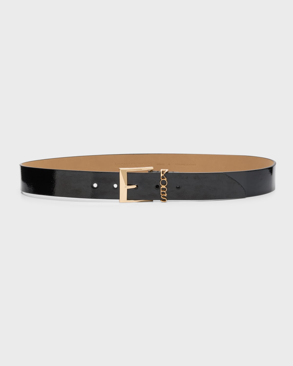 Michael Kors Mk Logo Brown Leather Belt In Black Gold
