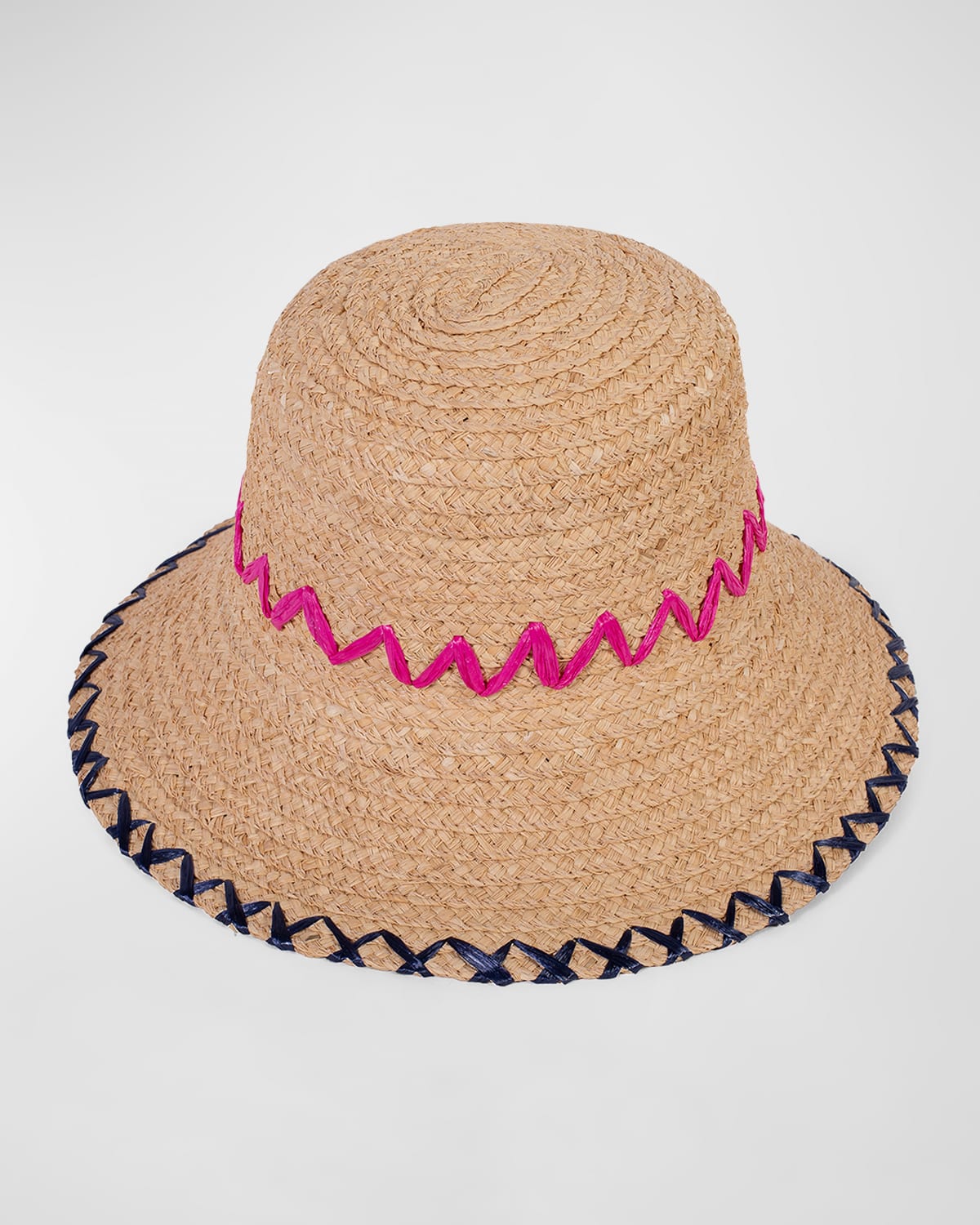 Raffaello Bettini Zig-zag Straw Bucket Hat In Navy Fuchsia