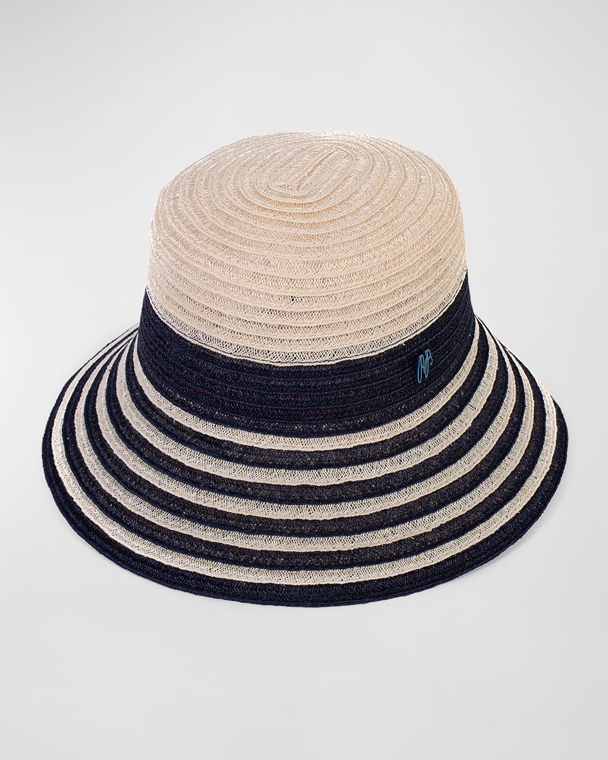 Raffaello Bettini Striped Hemp Straw Bucket Hat In White Navy