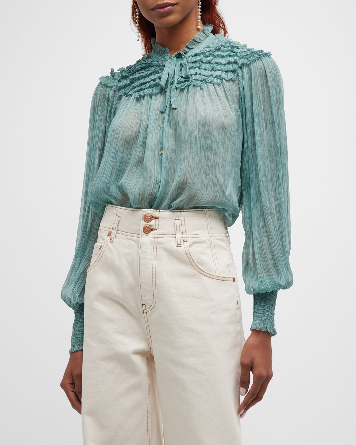 Eloise Textured Silk Button-Front Blouse