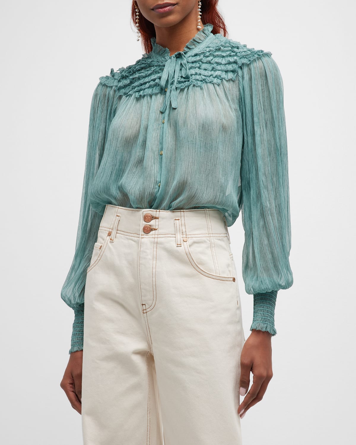 Ulla Johnson Eloise Textured Silk Button-front Blouse In Adriatic