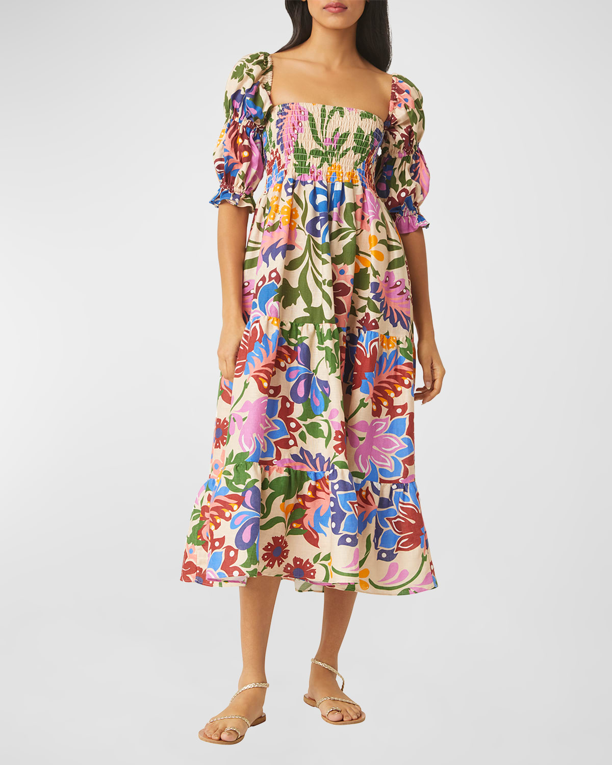 MISA Los Angeles Yolanda Smocked Tiered Midi Dress