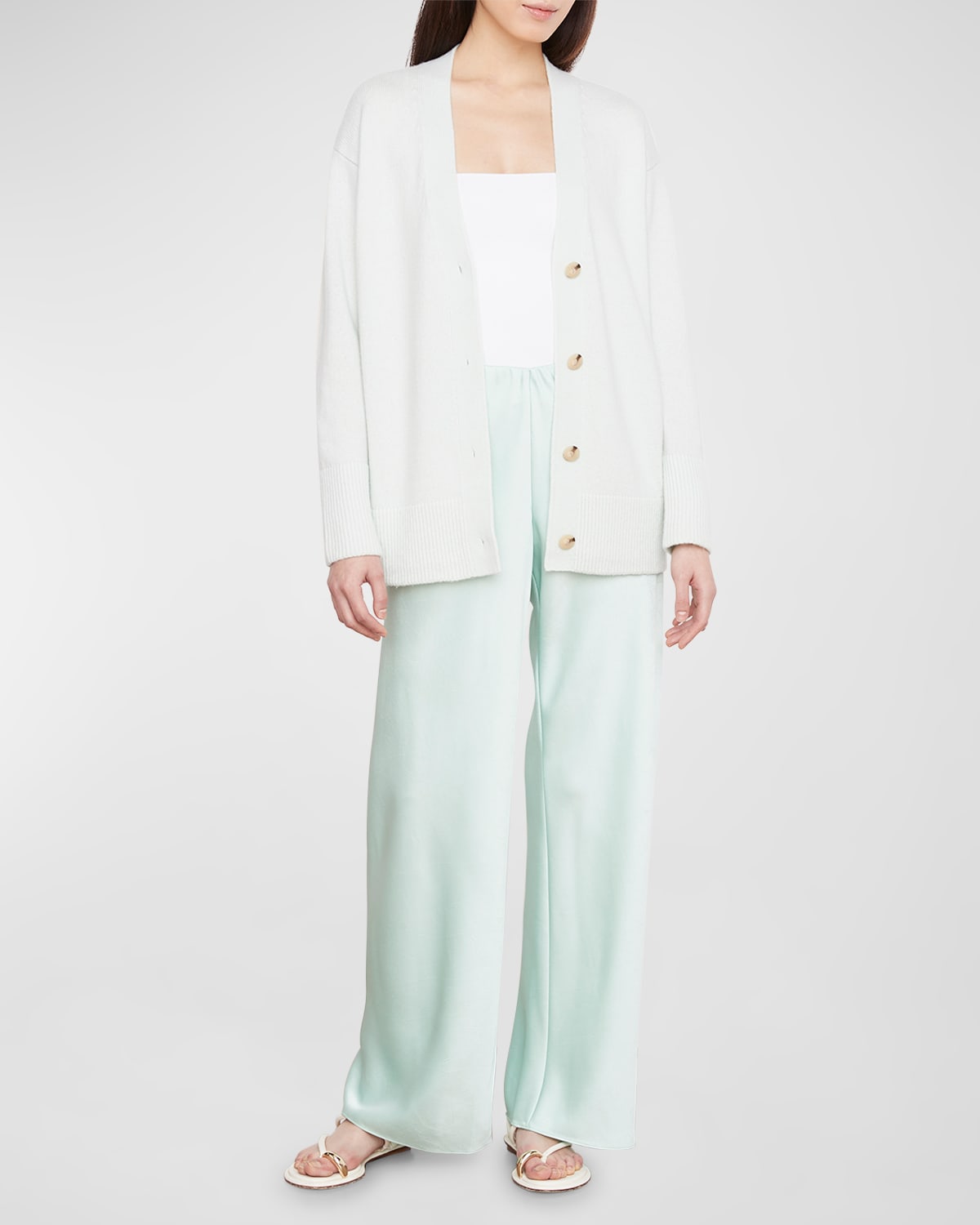 Vince V-neck Wool And Cashmere Cardigan In Celery