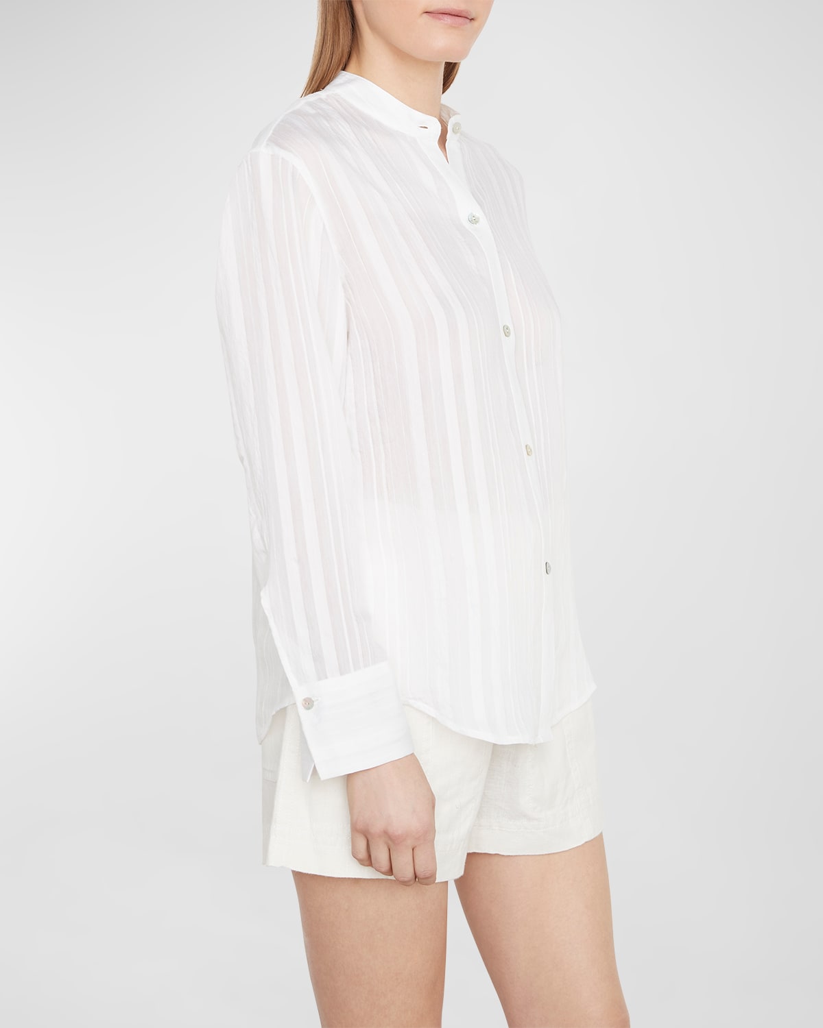 Vince Drapey Stripe Band Collar Button-up Shirt In Optic White