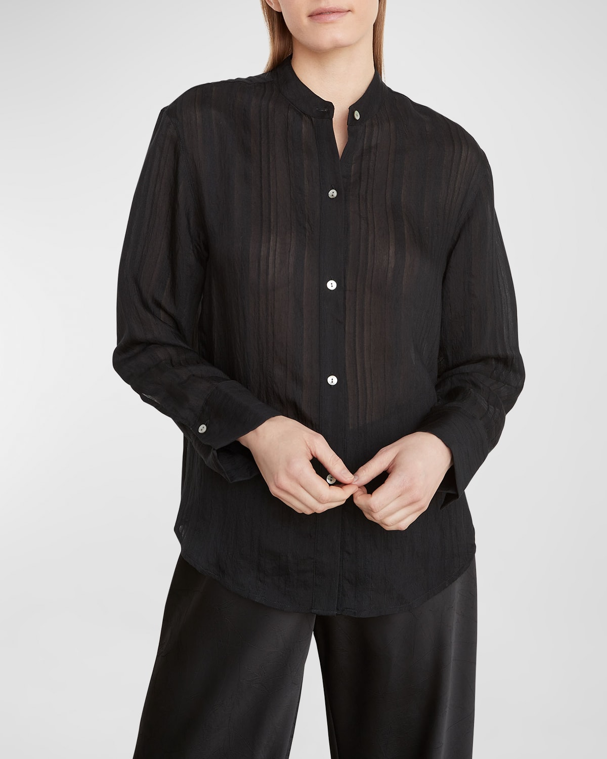 Vince Drapey Stripe Band-collar Shirt In Marina