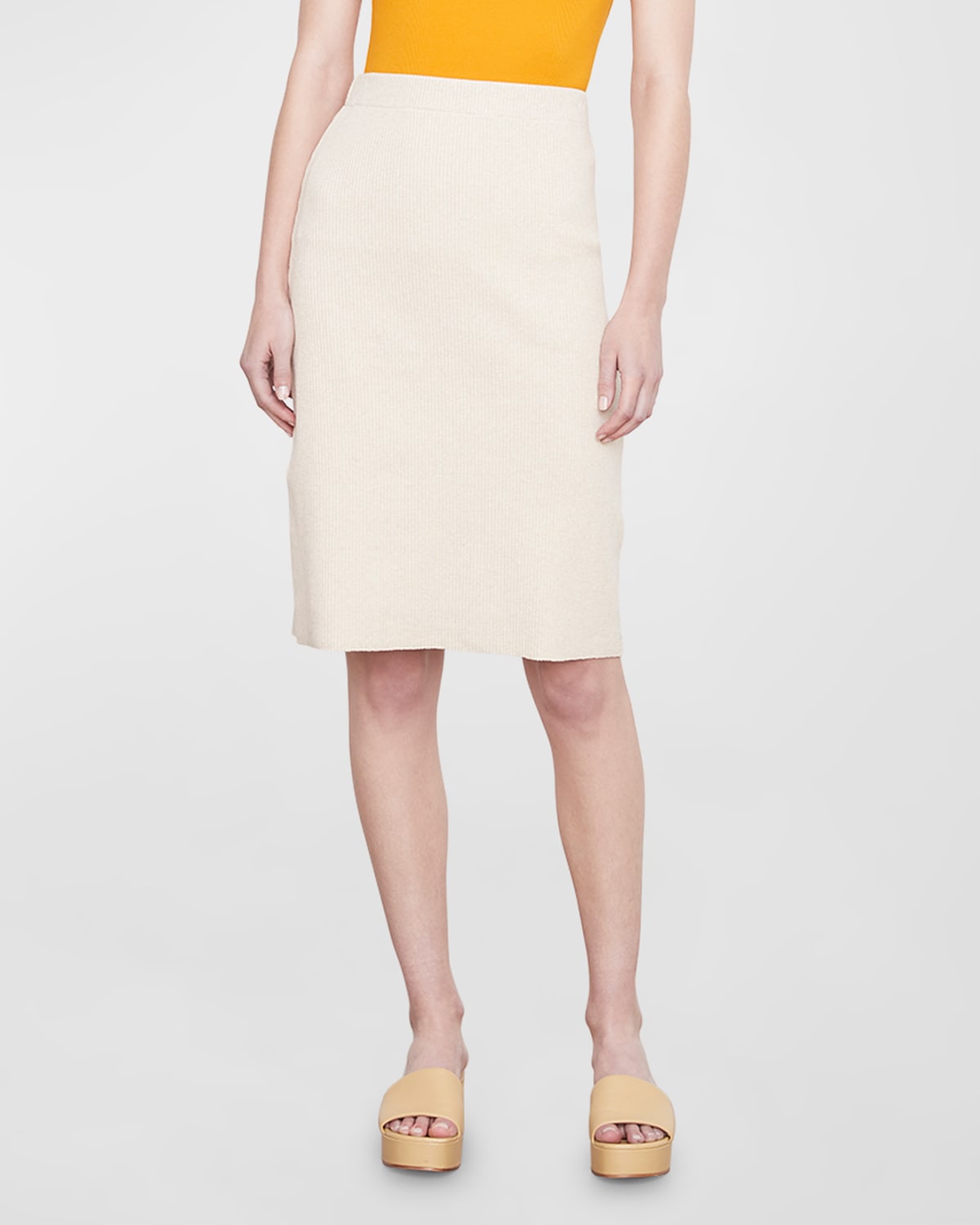 Vince Ribbed Back-slit Midi Skirt In H Bone