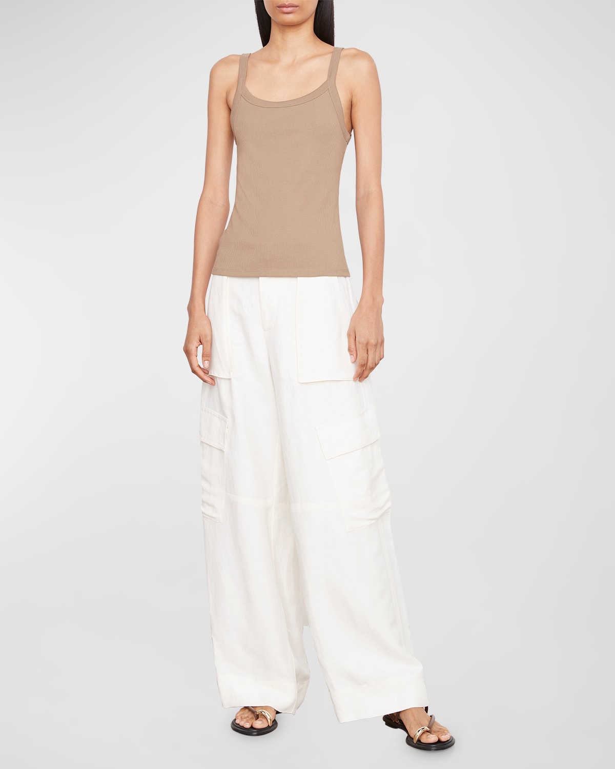 Vince Scoop-neck Ribbed Tank Top In Shale