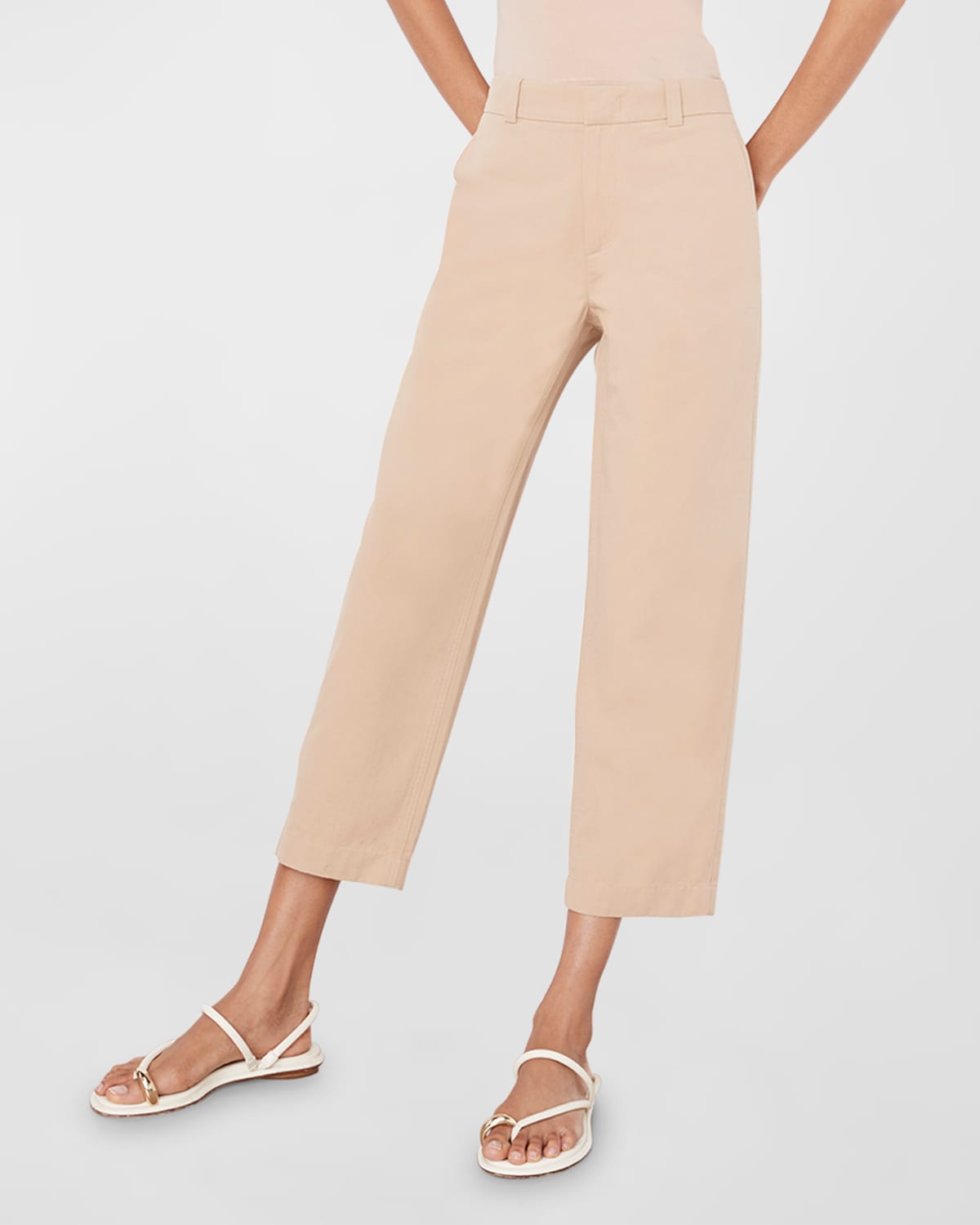 Vince Mid-rise Washed Cotton Cropped Pants In Pale Wheat