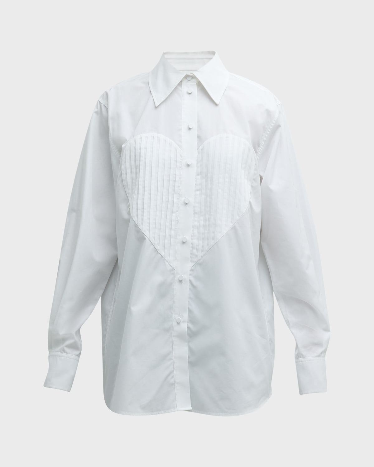 Area Button-front Tuxedo Shirt With Pleated Heart Bib In White