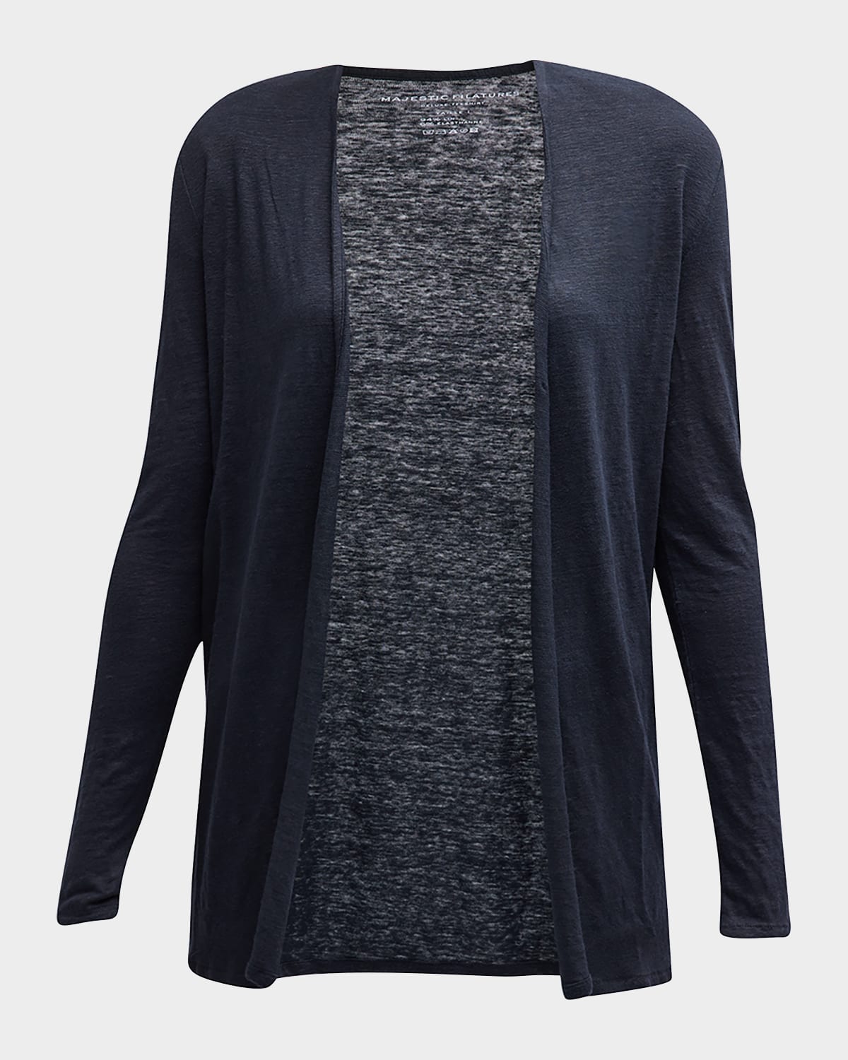 Majestic Stretch Linen Open-front Cardigan In Noir