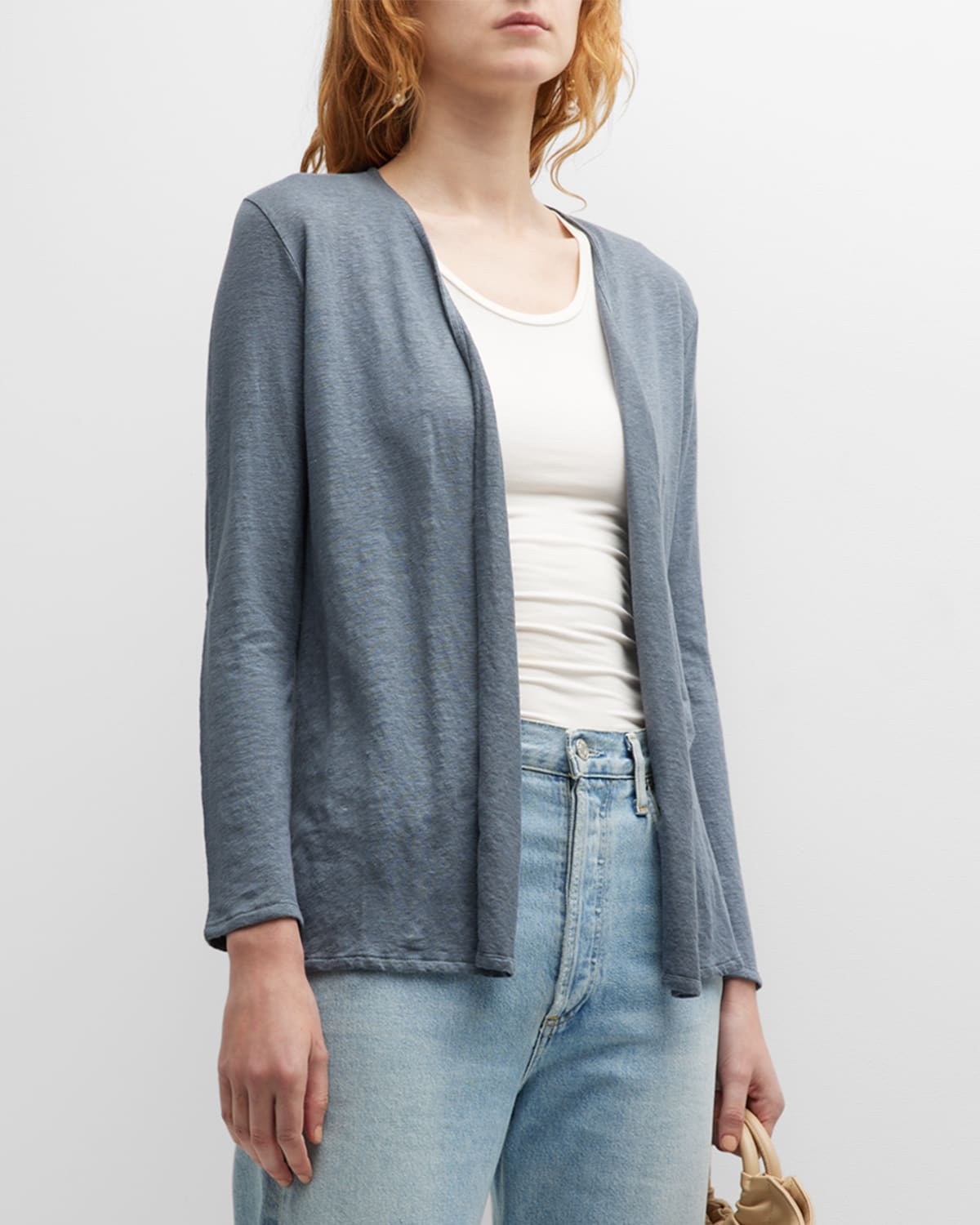 Majestic Stretch Linen Open-front Cardigan In Pirate