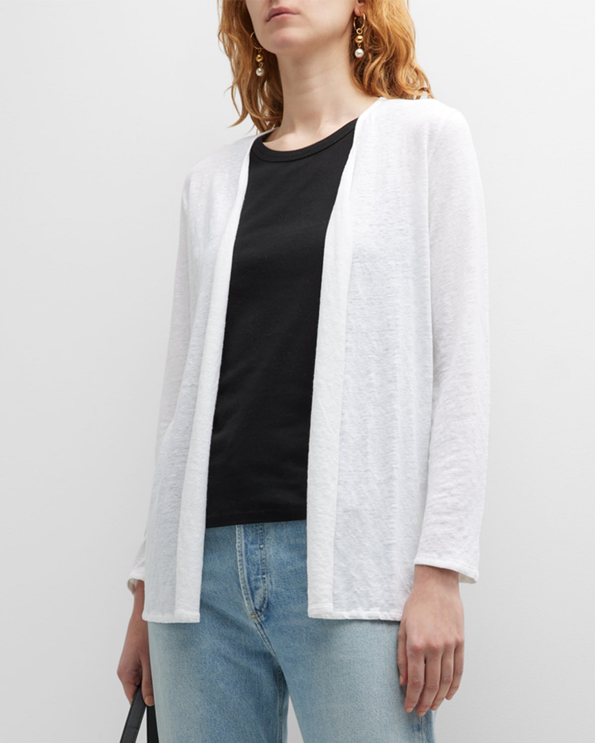MAJESTIC STRETCH LINEN OPEN-FRONT CARDIGAN
