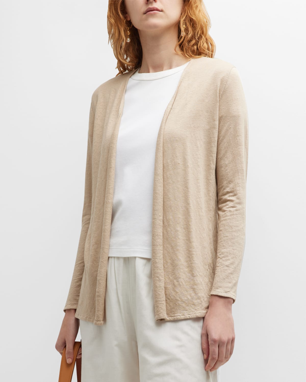 Majestic Stretch Linen Open-front Cardigan In Sable
