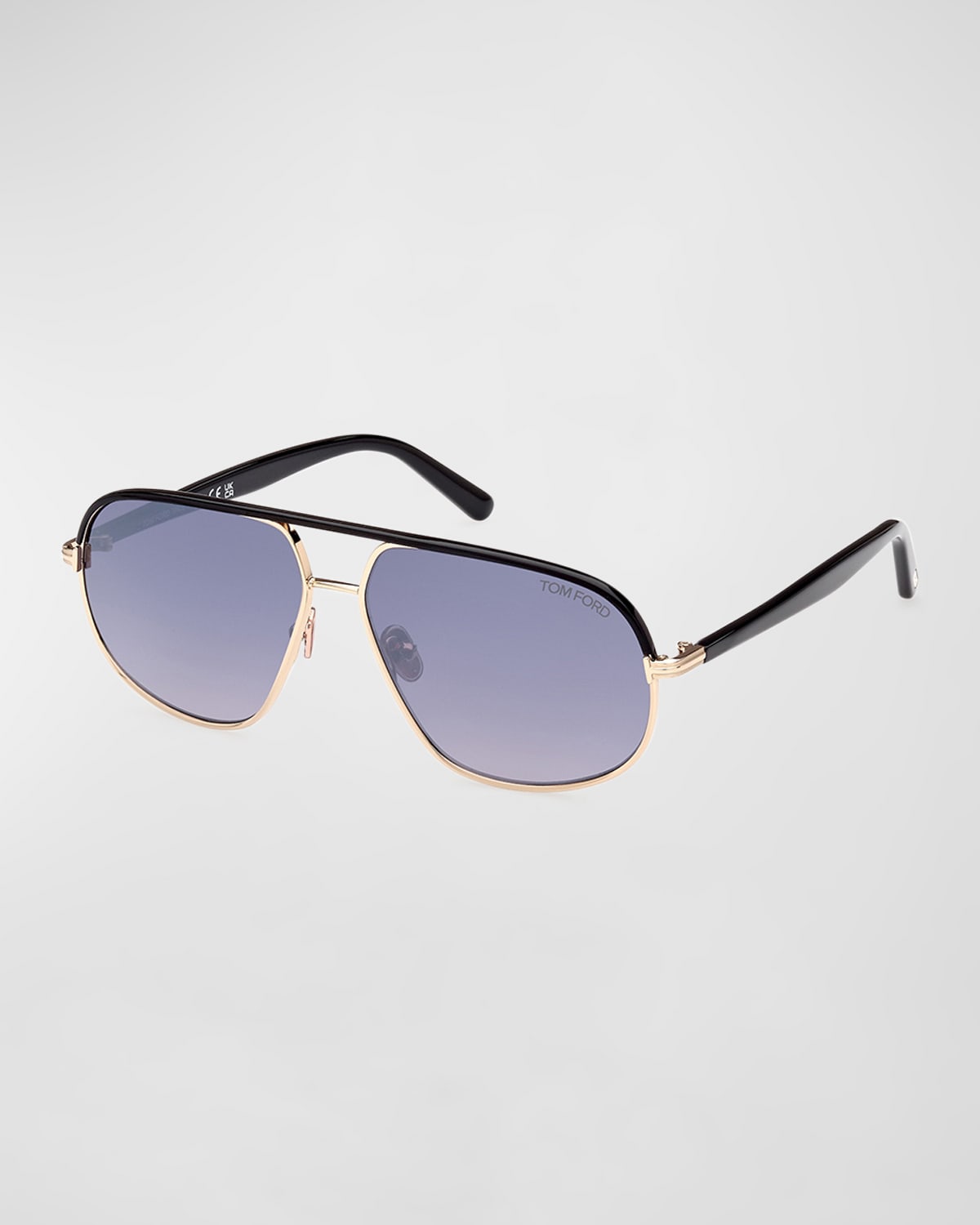 Shop Tom Ford Men's Maxwell Double-bridge Aviator Sunglasses In Grey