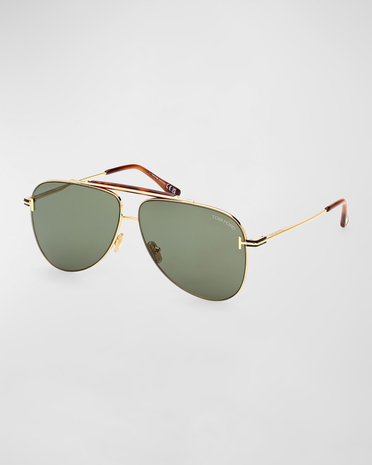 Shop Tom Ford Men's Brady Double-bridge Metal Aviator Sunglasses In Shiny Deep Gold
