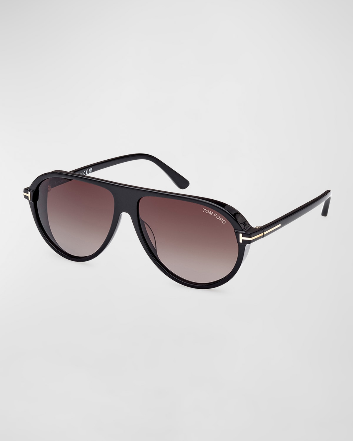 Shop Tom Ford Men's Marcus T-logo Oval Sunglasses In Shiny Black