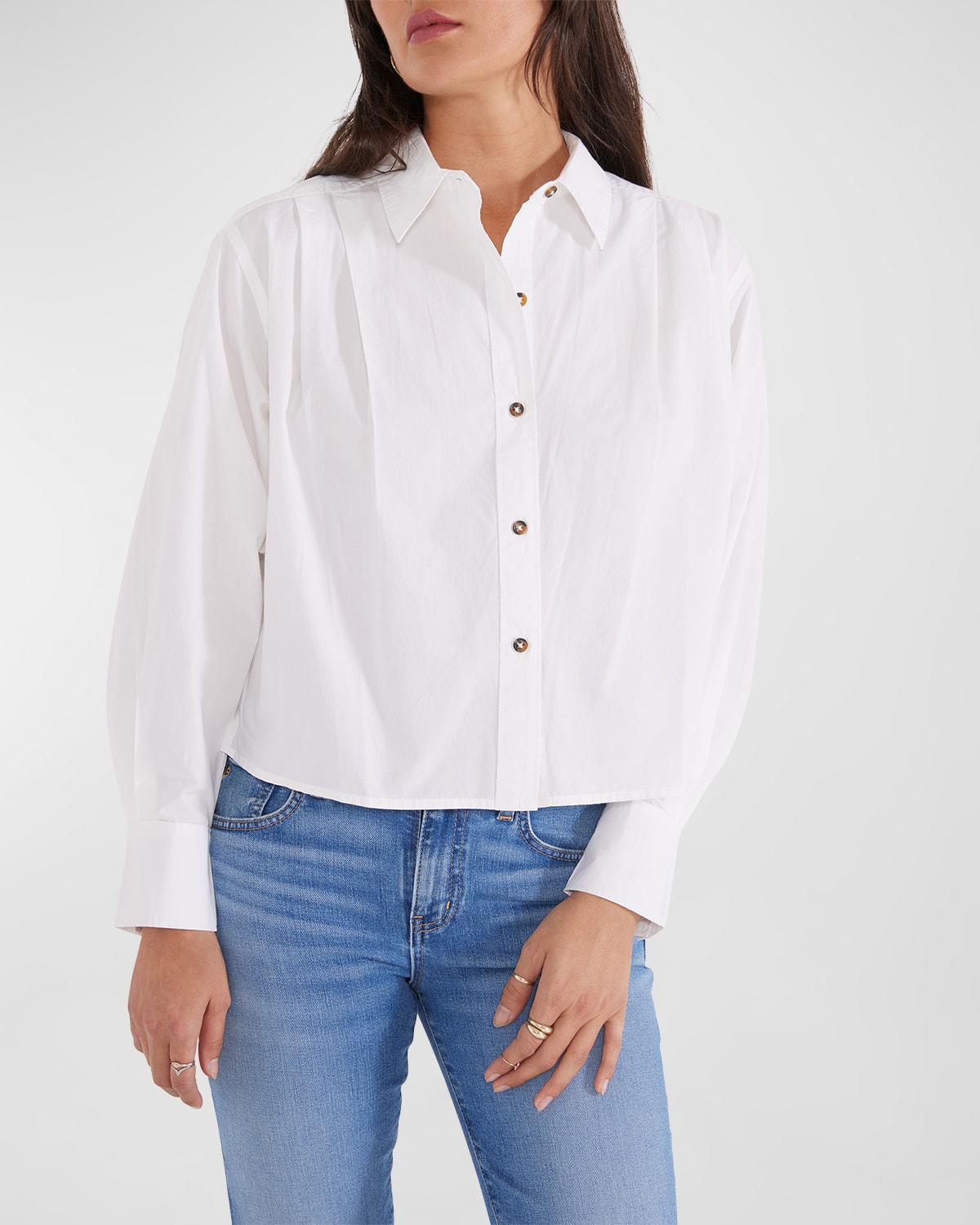 Etica Oceane Pleated Button-front Shirt In Cloud White