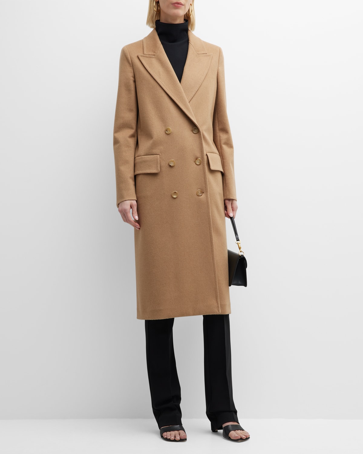 Max Mara Elmi Wool Blend Long Top Coat In Beige