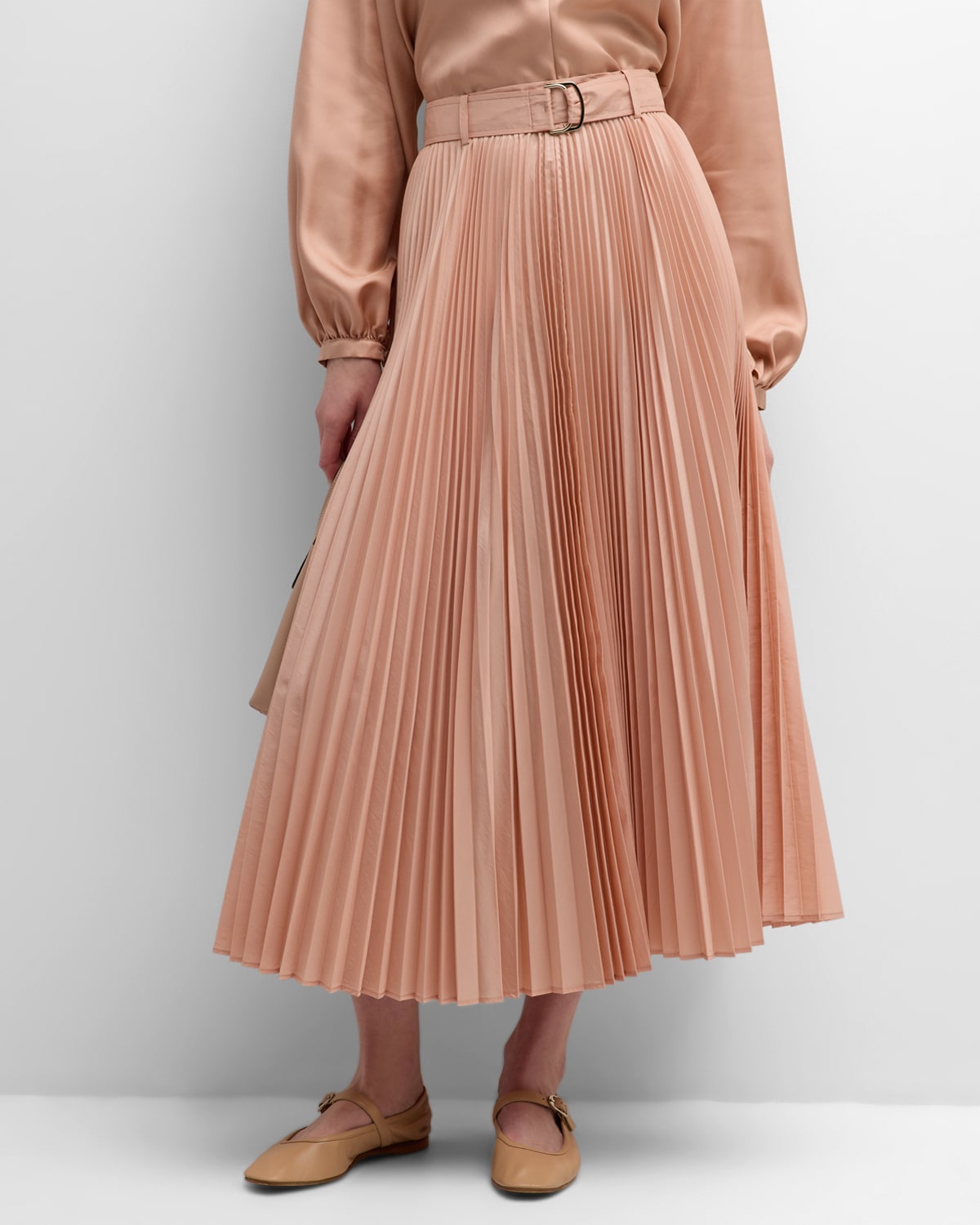 Max Mara Tambuto Pleated Satin-crepe Midi Skirt In Pink