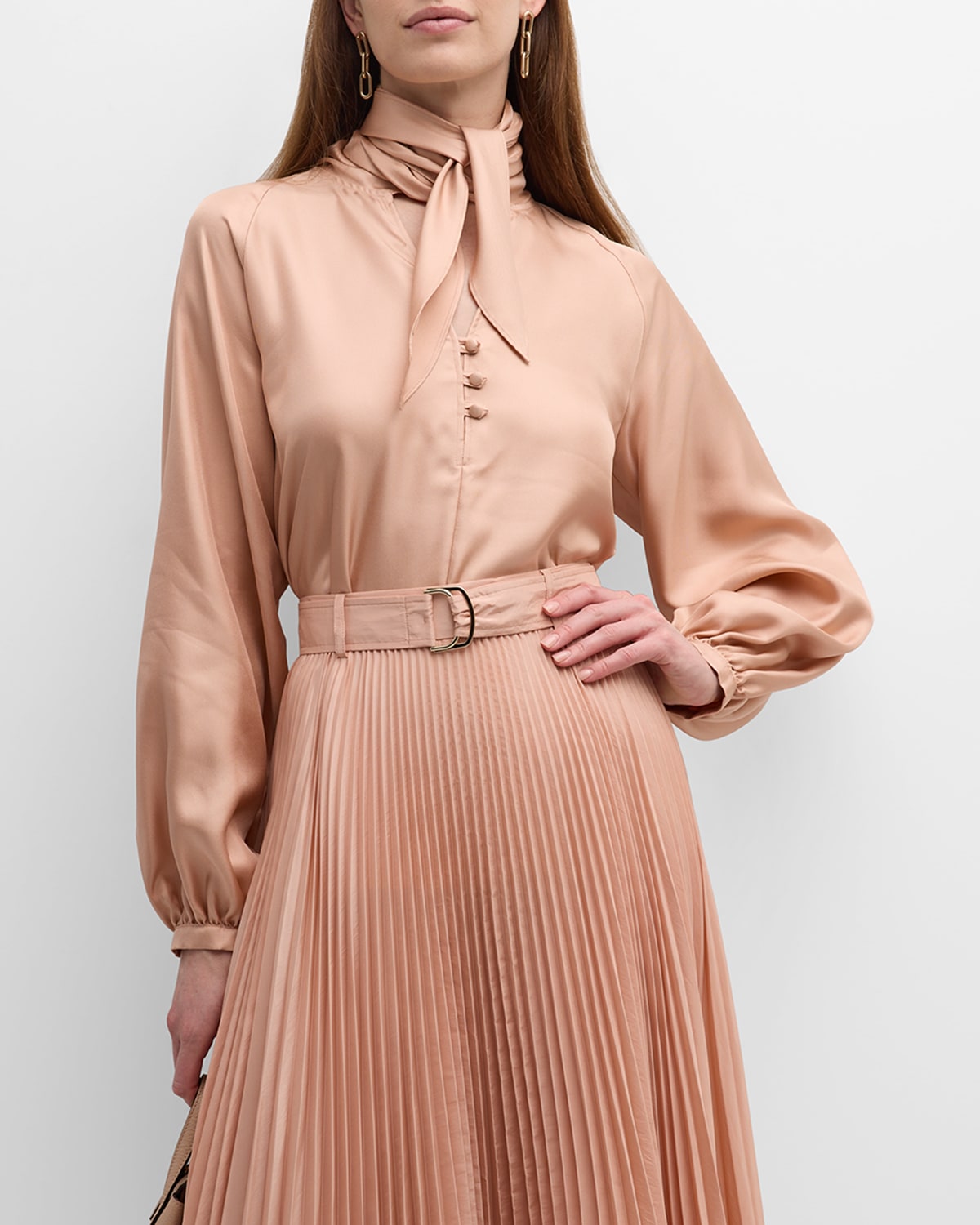 Max Mara Albenga Scarf-neck Silk Top In Pink