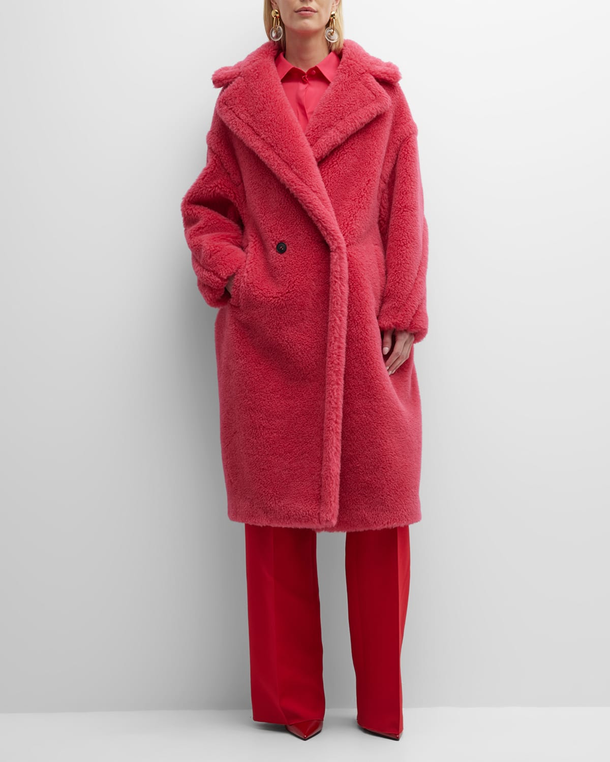 Shop Max Mara Tedgirl Alpaca Shearling Long Coat In Raspberry