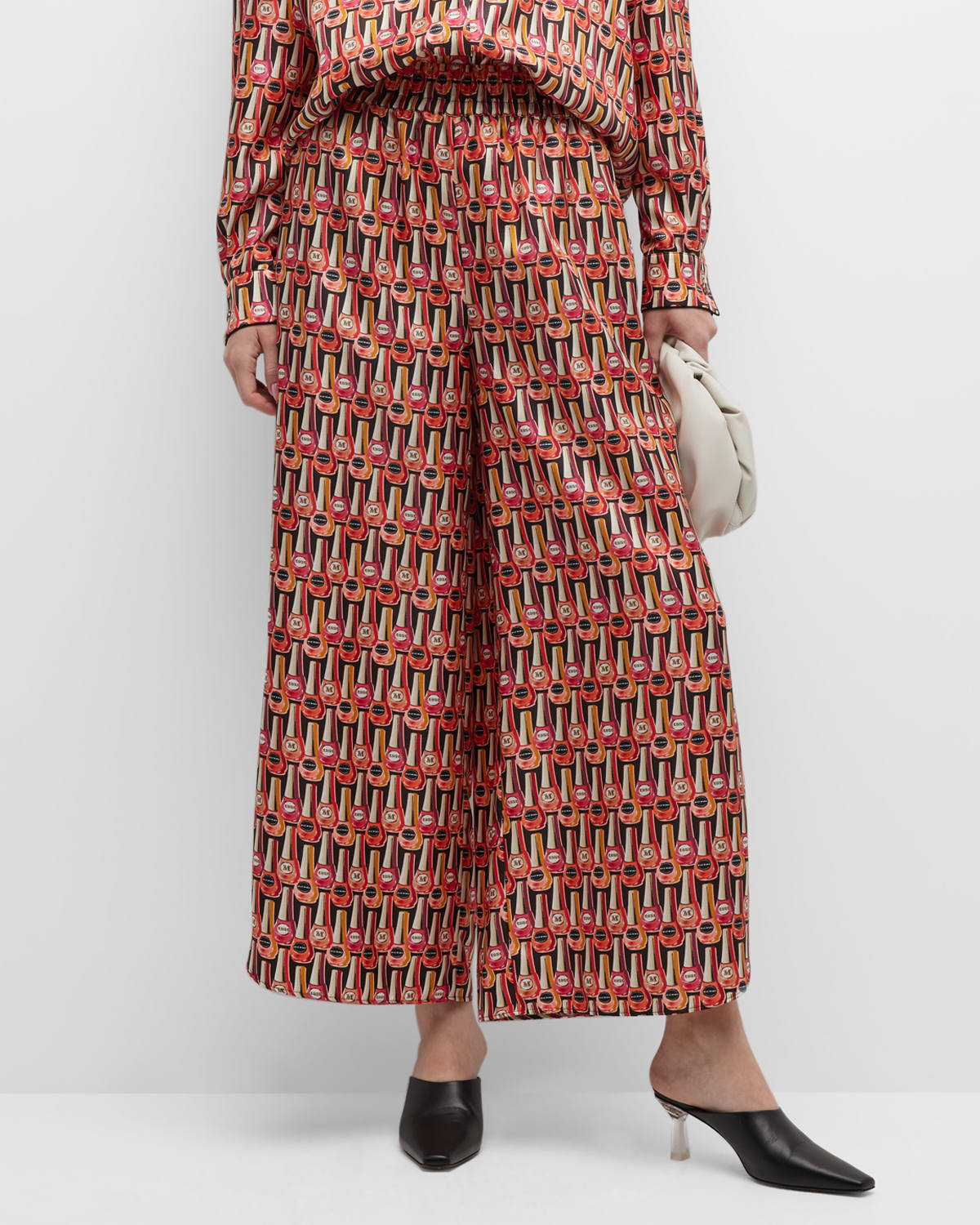 Max Mara Quark Nail Polish-print Wide-leg Silk Pull-on Pants In Salmon