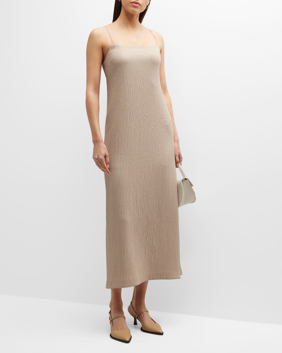 Max Mara Alias Square-neck Ribbed Dress In Beige