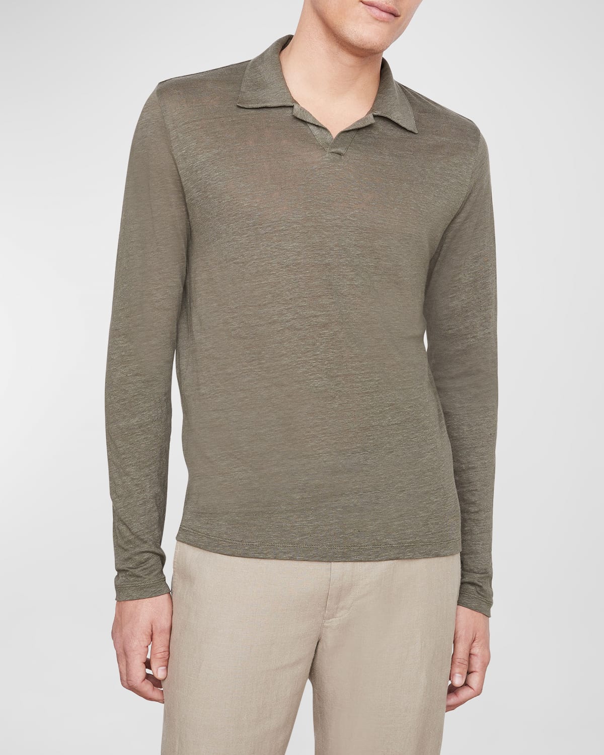 Shop Vince Men's Johnny Collar Linen Sweater In Sycamore