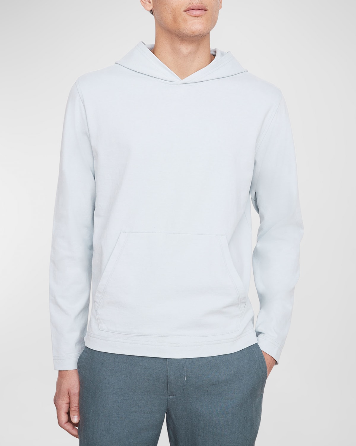 Shop Vince Men's Suede Jersey Popover Hoodie In Arctic