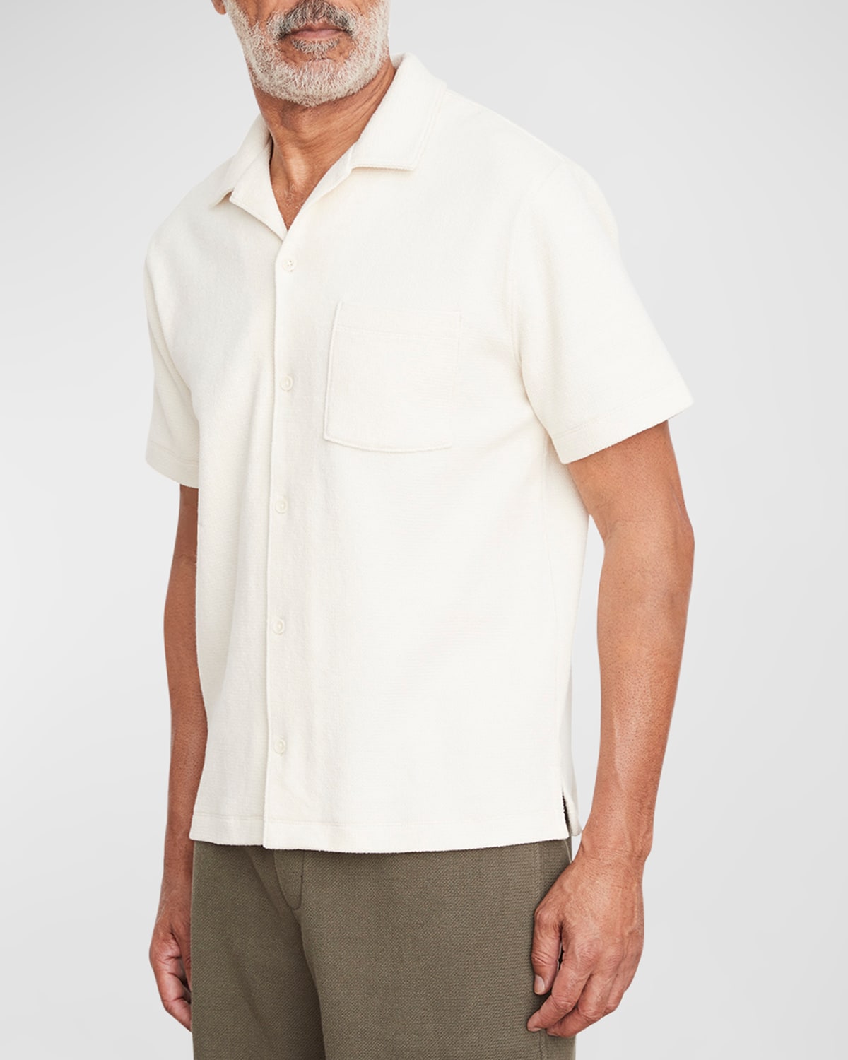 Vince Bouclé Short Sleeve Button-down Camp Shirt In Bone
