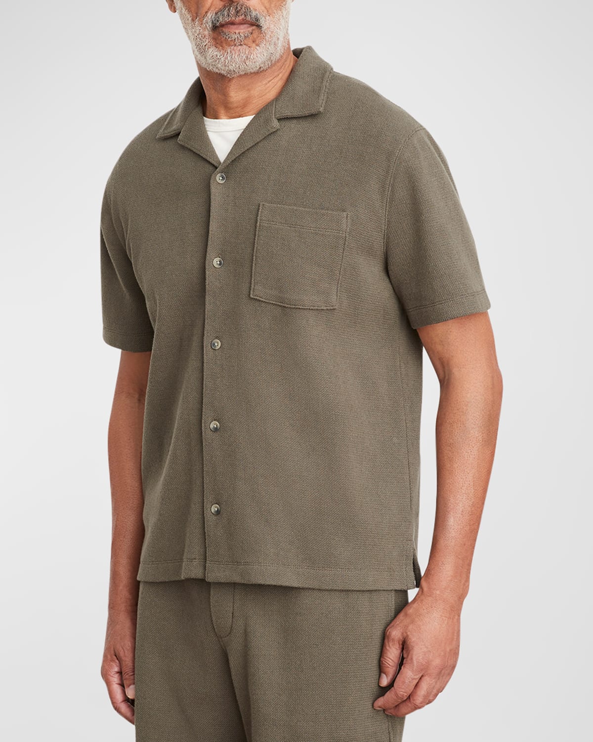 Vince Boucle Short Sleeve Button Front Camp Shirt In Cypress