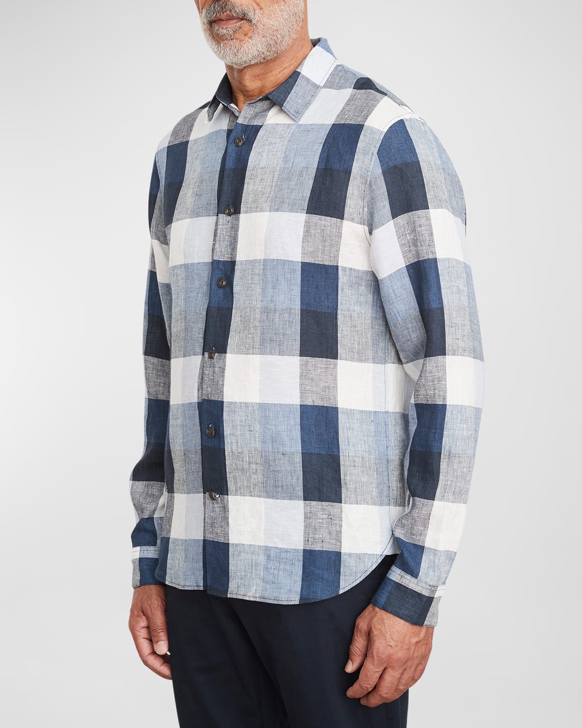 Vince Men's Madrid Buffalo Plaid Linen Sport Shirt In Coastal Off White
