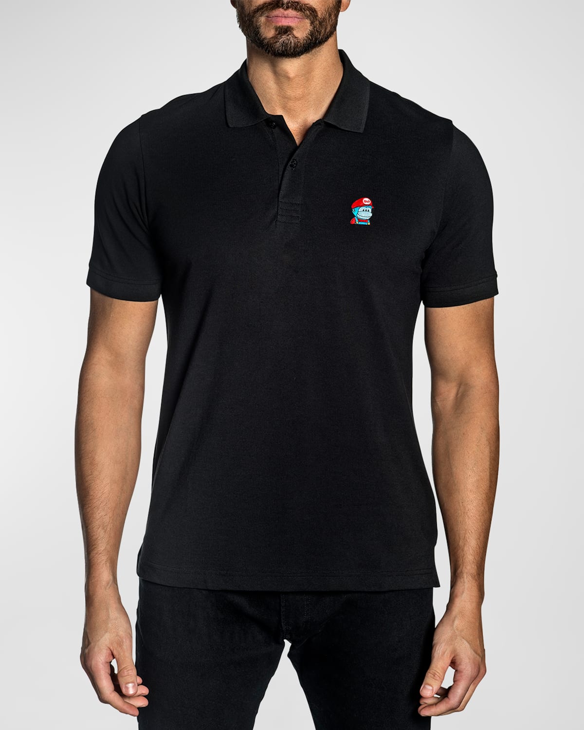 Shop Jared Lang Men's Nft Embroidered Pima Cotton Polo Shirt In Black