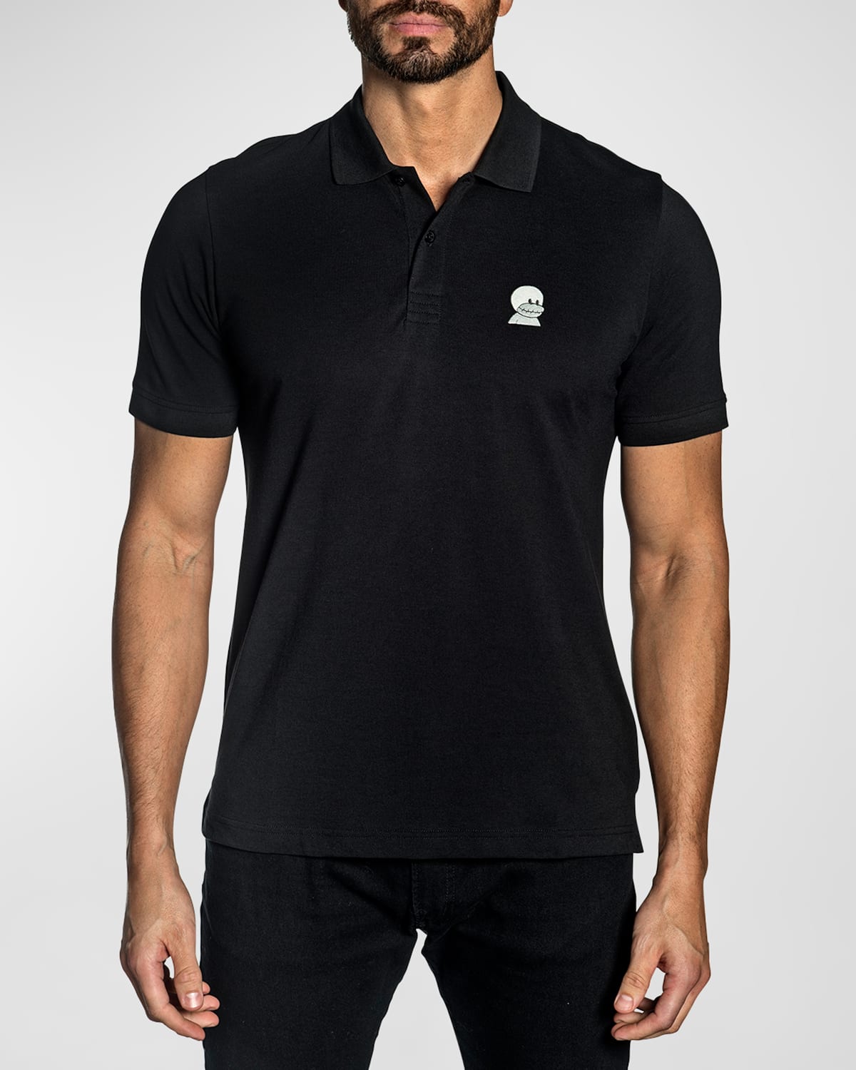 Shop Jared Lang Men's Nft Embroidered Pima Cotton Polo Shirt In Black