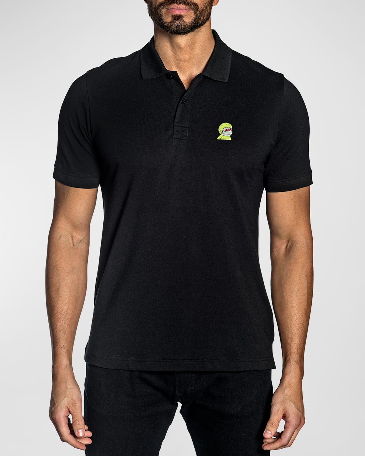 Shop Jared Lang Men's Nft Embroidered Pima Cotton Polo Shirt In Black